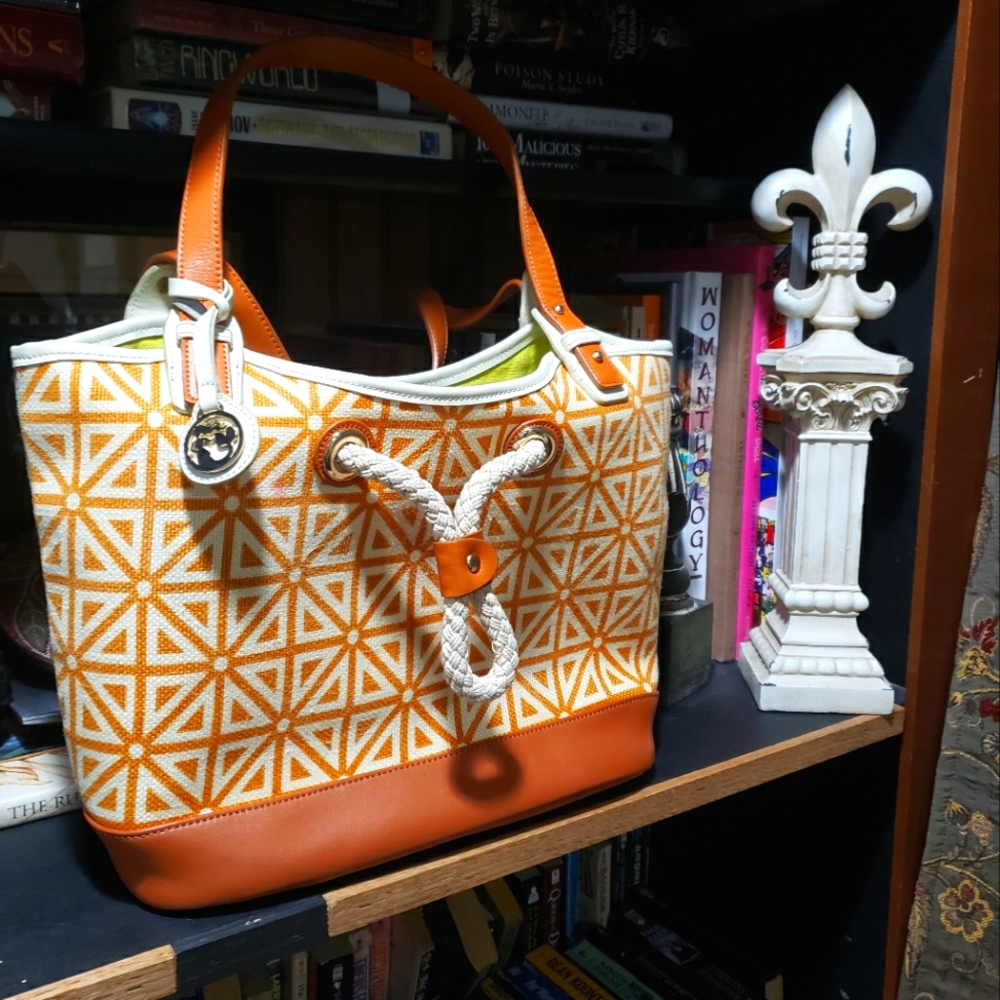 Spartina 449 Nautical style Orange geometric print, Leather and Canvas